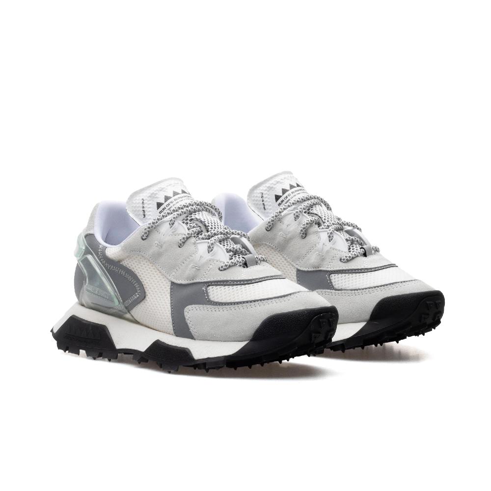 RUN OF R-White sneakers in pelle scamosciata grigio chiaro e mesh bianco Negozi Online