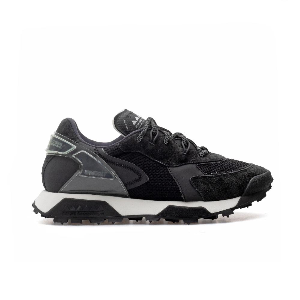 RUN OF R-Black sneakers in pelle scamosciata nera e mesh nero