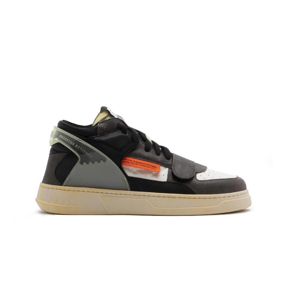 RUN OF Legend/One sneakers mid in pelle bianca e grigio scuro