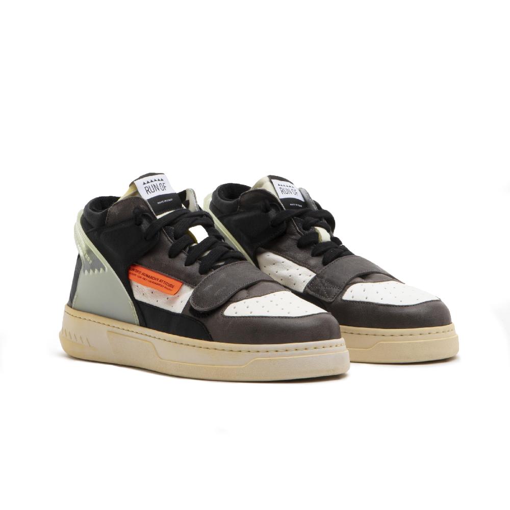 RUN OF Legend/One sneakers mid in pelle bianca e grigio scuro Prezzo Ridotto