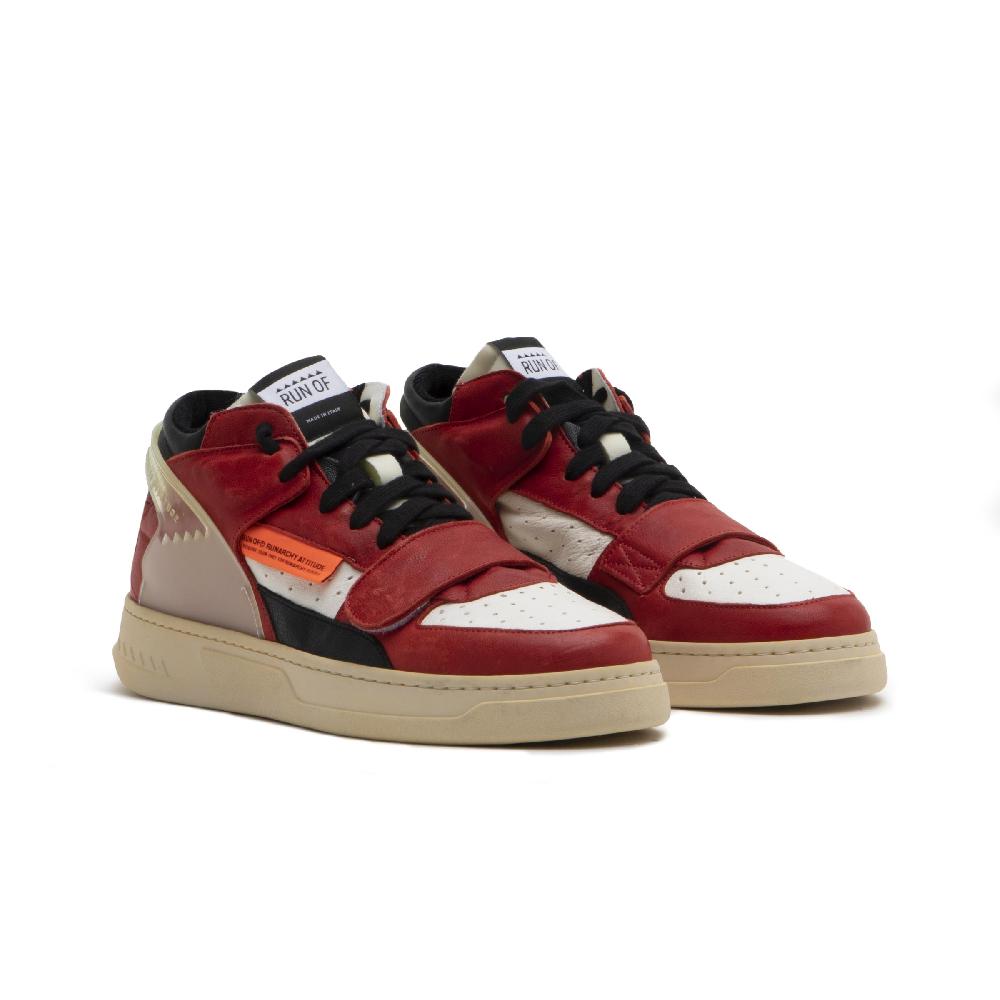 RUN OF Legend/Two sneakers medie in pelle bianca e rossa Sottocosto