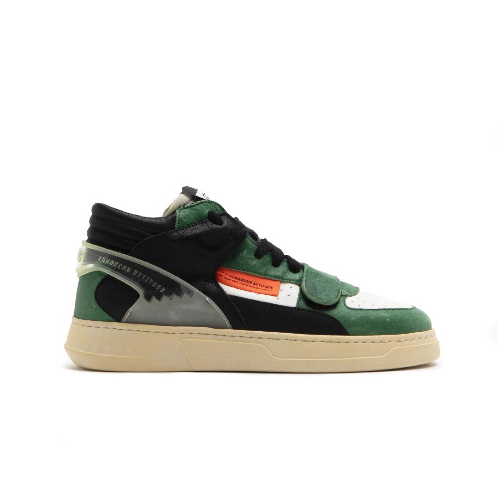 RUN OF Legend/Three sneakers medie in pelle bianca e verde
