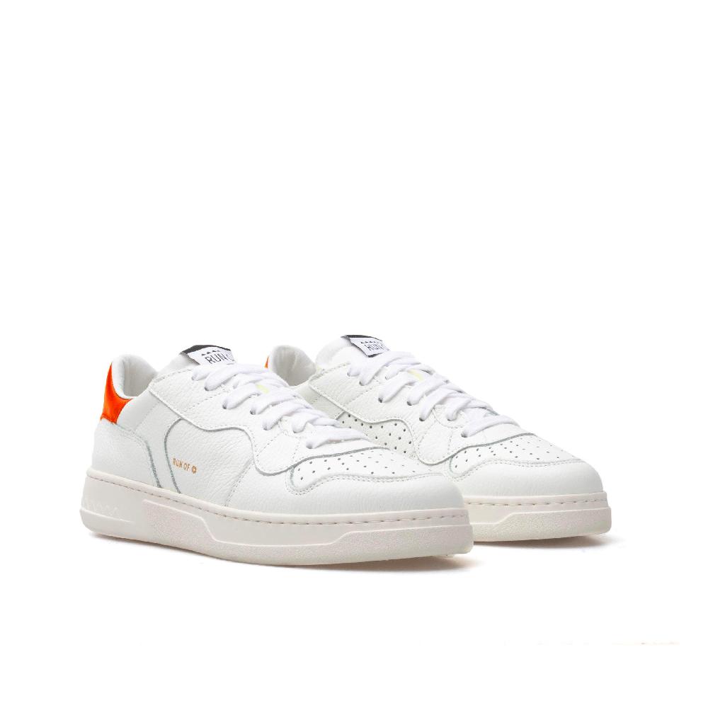 RUN OF Classic AF1 sneakers in pelle bianca con talloncino in pelle arancione Presa