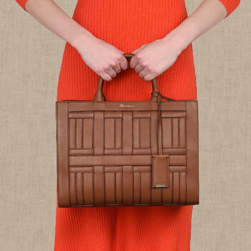 Santoni Borsa Beyond a mano in pelle marrone Saldi