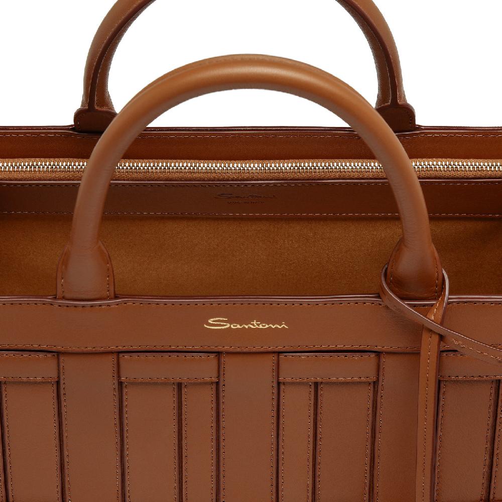 Santoni Borsa Beyond a mano in pelle marrone Saldi