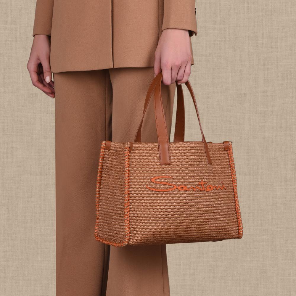 Santoni Borsa tote in rafia marrone Vendita Calda