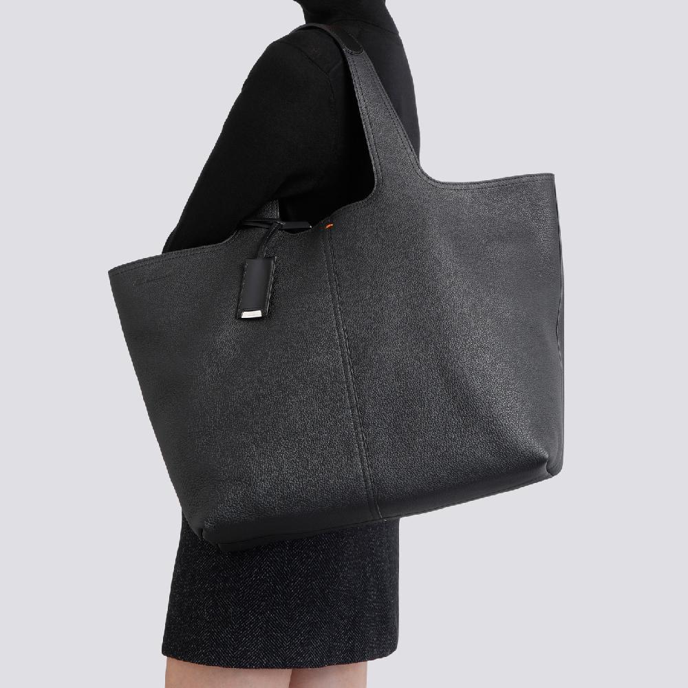 Santoni Borsa in pelle bottalata nera Saldi Di Fabbrica