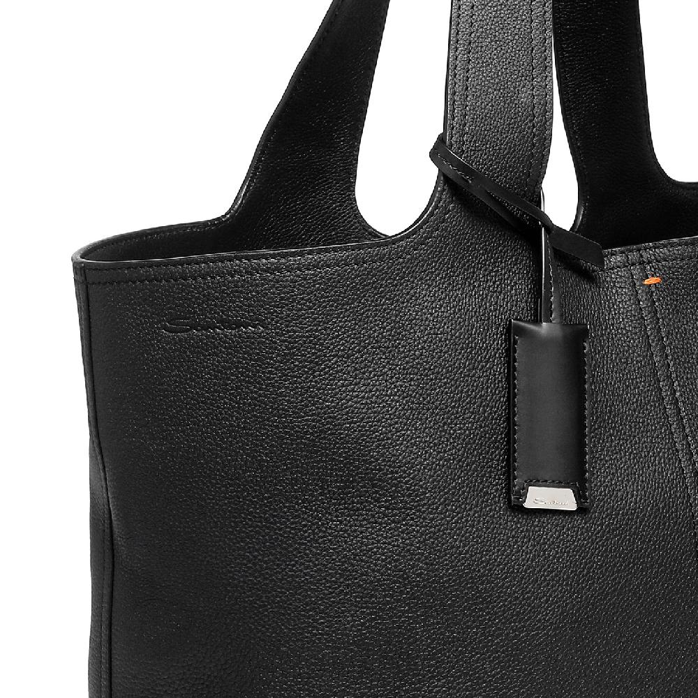 Santoni Borsa in pelle bottalata nera Saldi Di Fabbrica