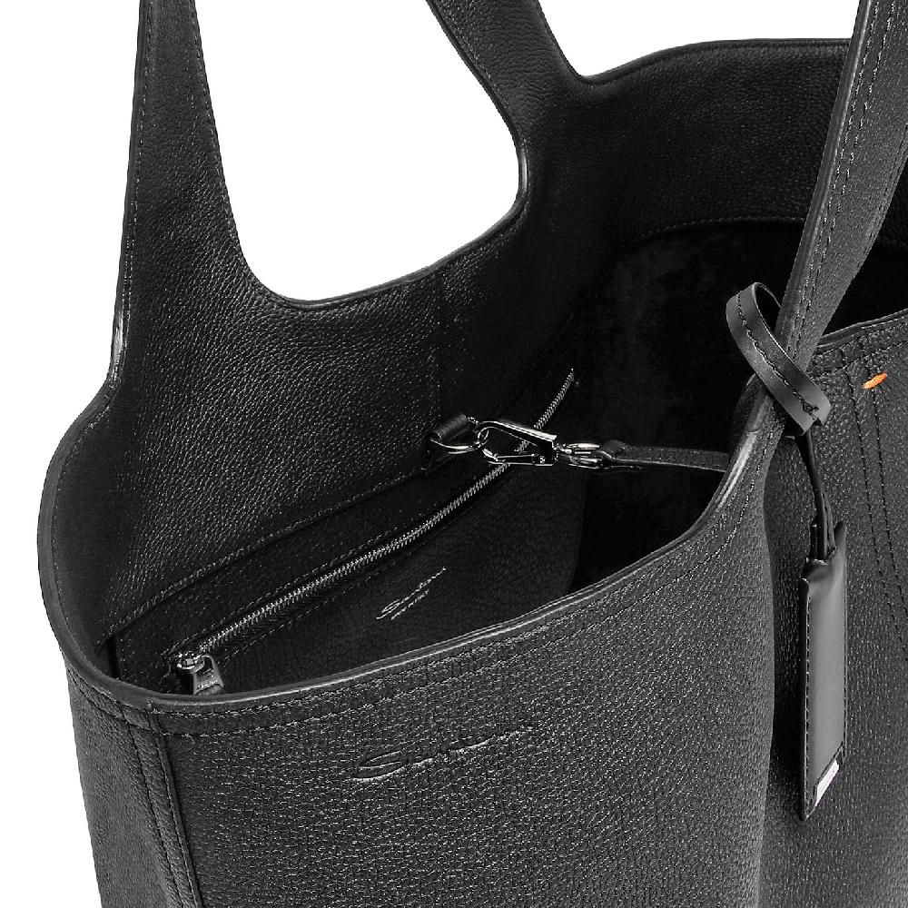 Santoni Borsa in pelle bottalata nera Saldi Di Fabbrica