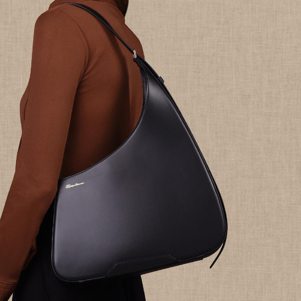Santoni Borsa ThePluto a spalla in pelle nera Vendite Flash