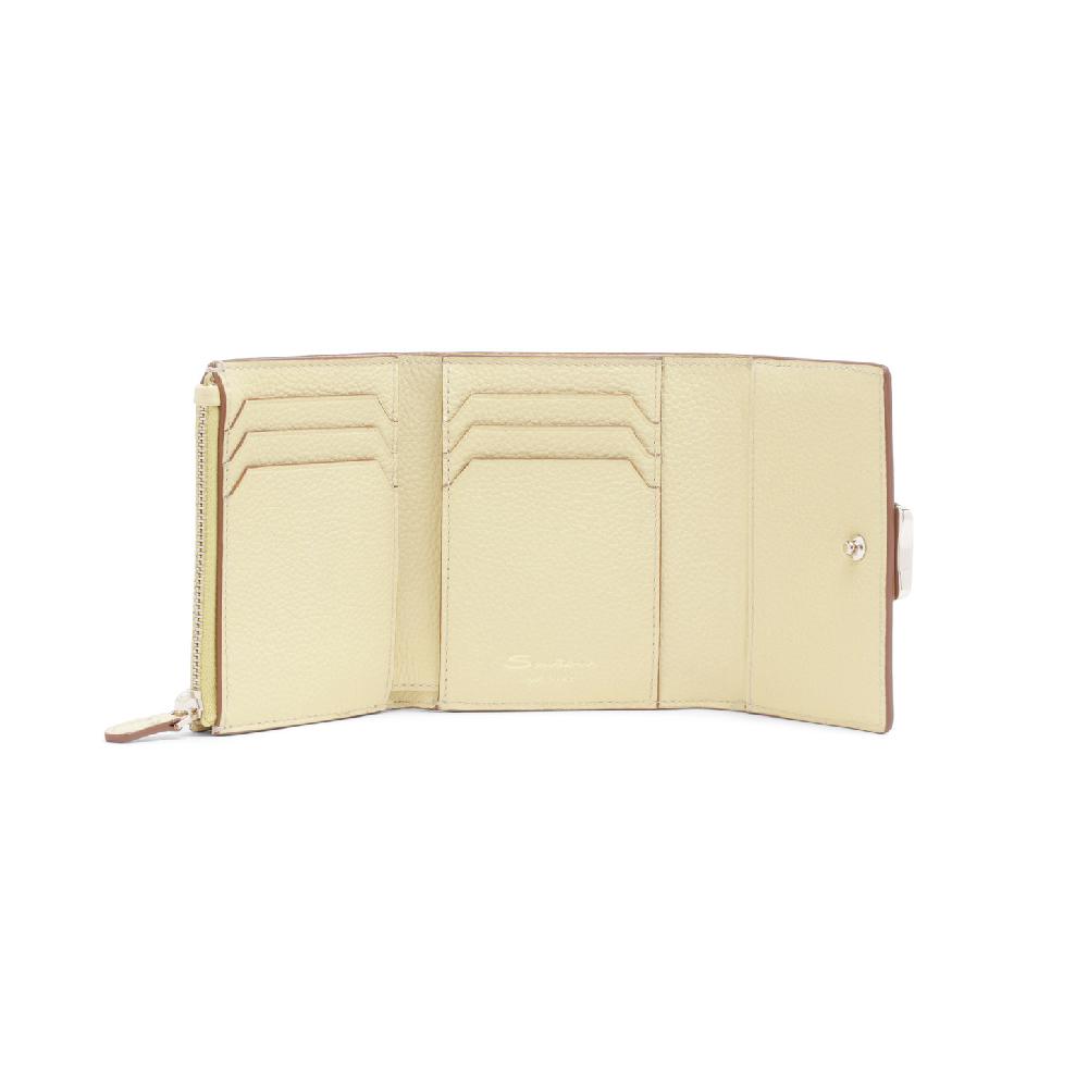 Santoni Portafoglio con porta monete in pelle bottalata gialla Vendita