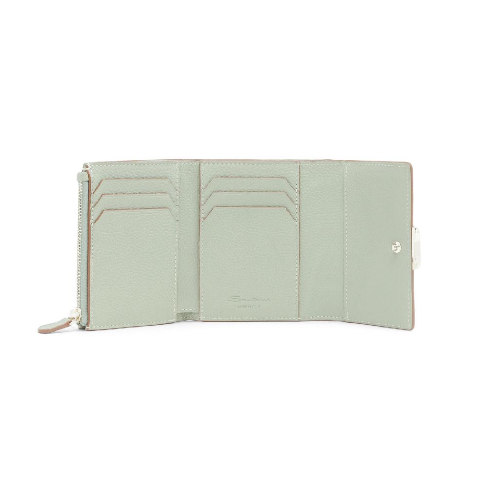 Santoni Portafoglio con porta monete in pelle bottalata verde Promozione