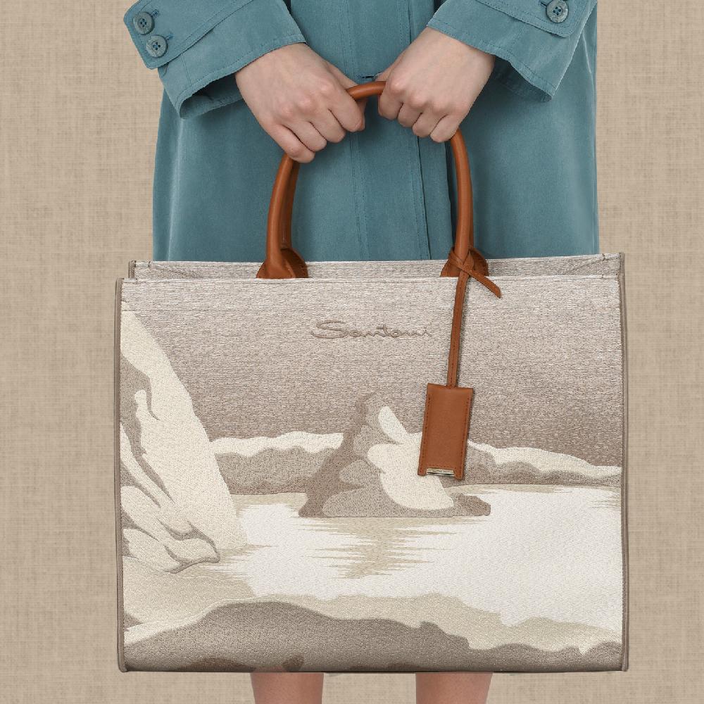 Santoni Shopping bag in tessuto beige Acquista Ora