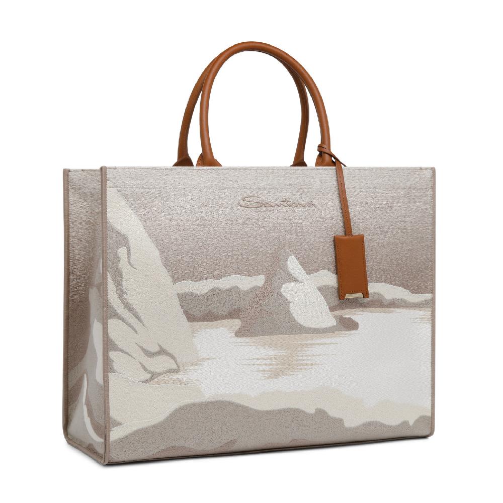 Santoni Shopping bag in tessuto beige Acquista Ora