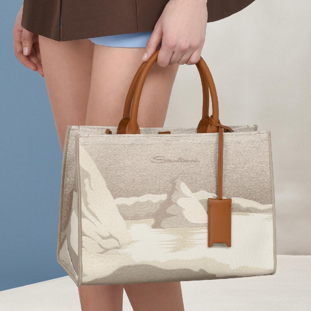 Santoni Borsa tote media in tessuto beige Consegna Veloce