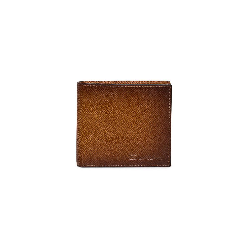 Santoni Portafoglio con porta monete in saffiano marrone
