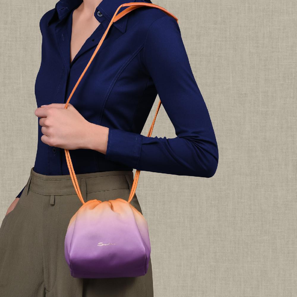 Santoni Borsa a secchiello in pelle lilla ed arancione Presa