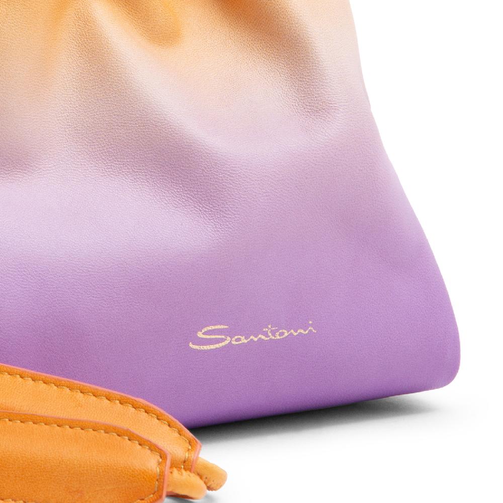 Santoni Borsa a secchiello in pelle lilla ed arancione Presa