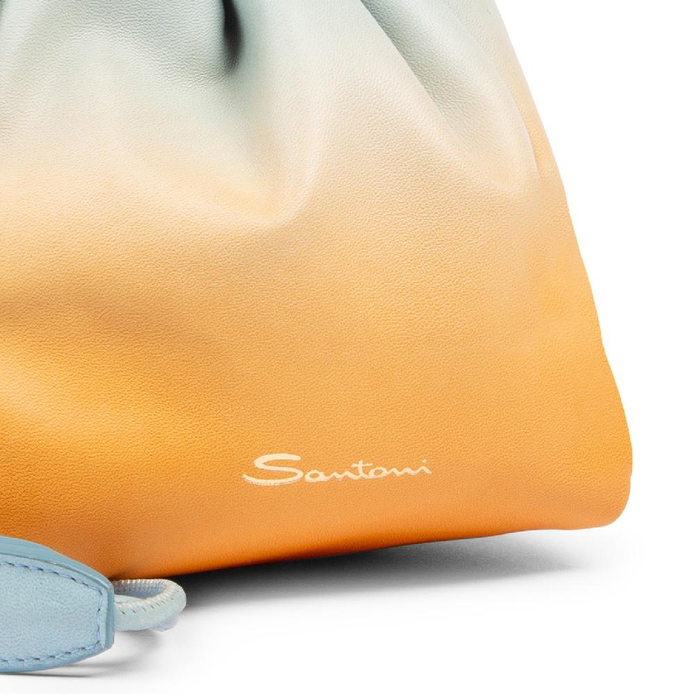 Santoni Borsa a secchiello in pelle arancione ed azzurro Sconto