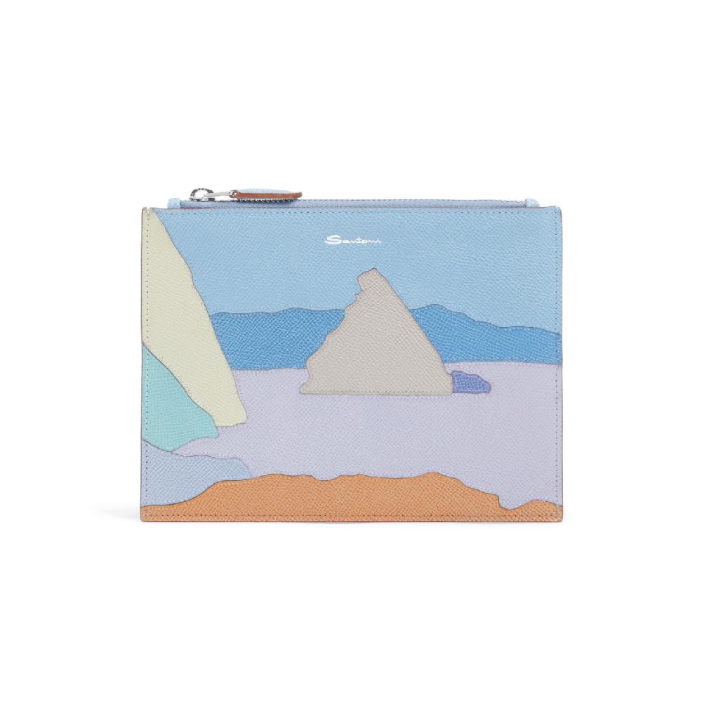 Santoni Pouch piccola in Saffiano azzurro