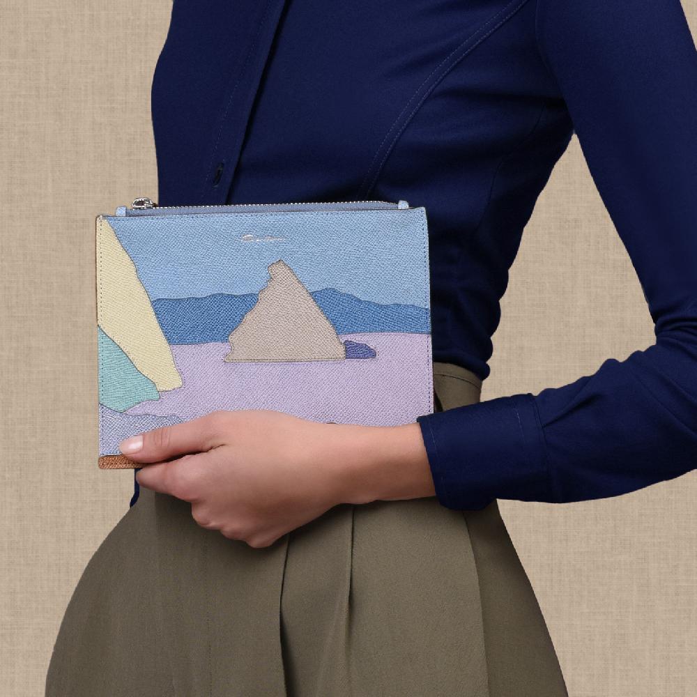 Santoni Pouch piccola in Saffiano azzurro Outlet