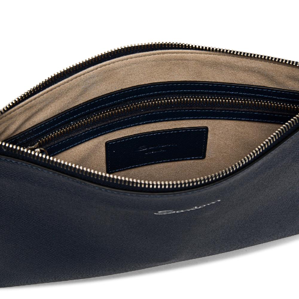 Santoni Pouch in saffiano blu In Saldo
