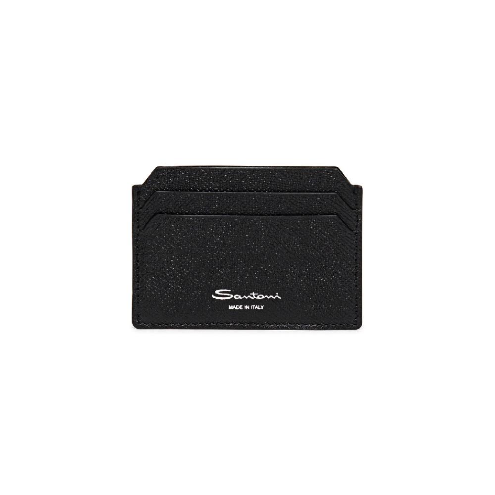 Santoni Porta carte di credito in saffiano nero