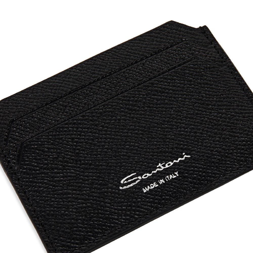 Santoni Porta carte di credito in saffiano nero Nuova