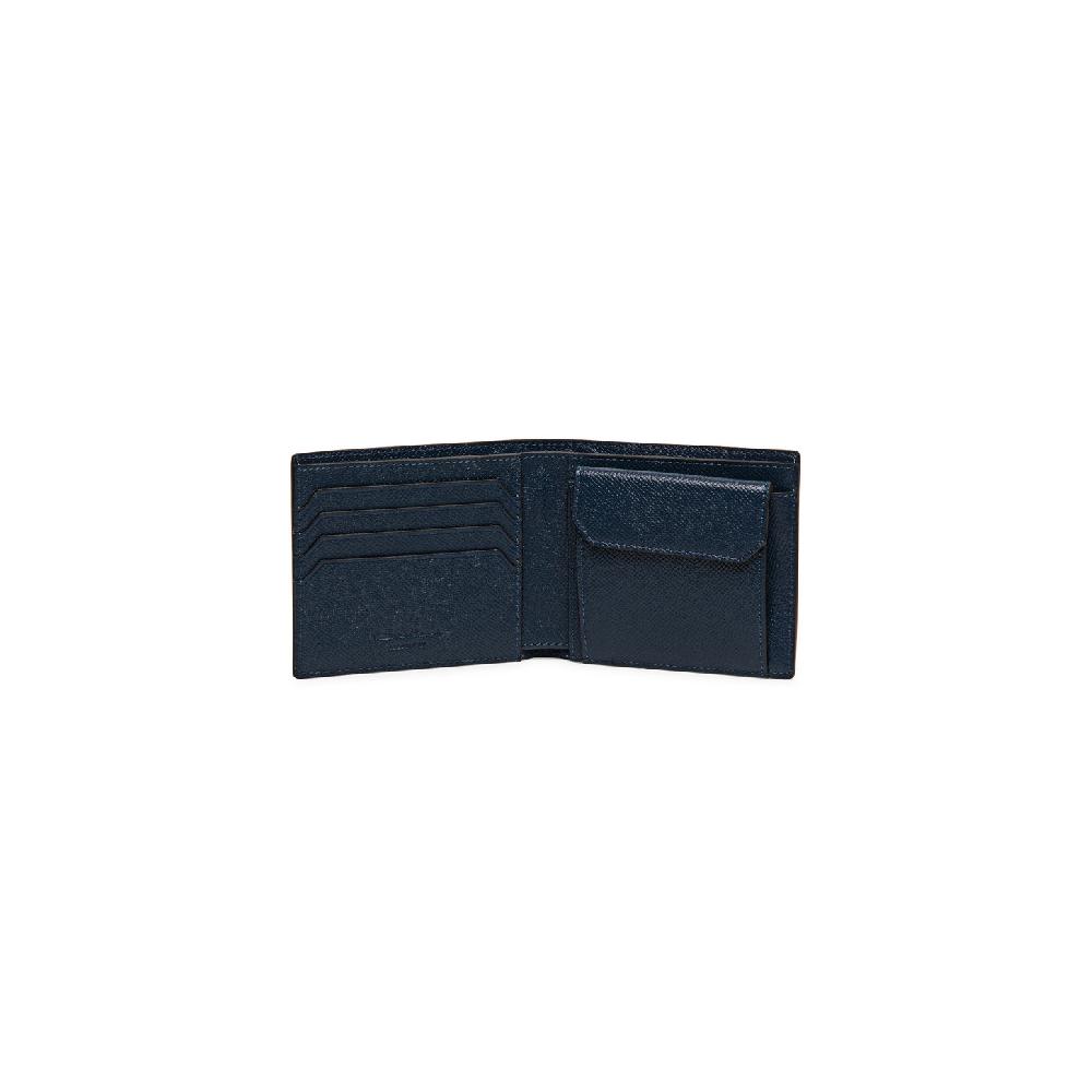 Santoni Portafoglio con porta monete in saffiano blu Italy