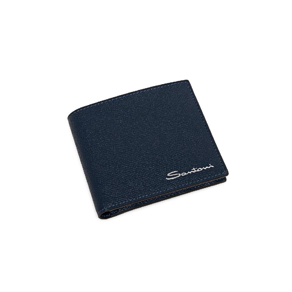 Santoni Portafoglio con porta monete in saffiano blu Italy