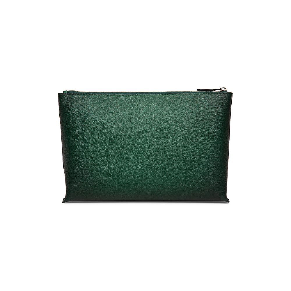 Santoni Pouch in saffiano verde Nuovo