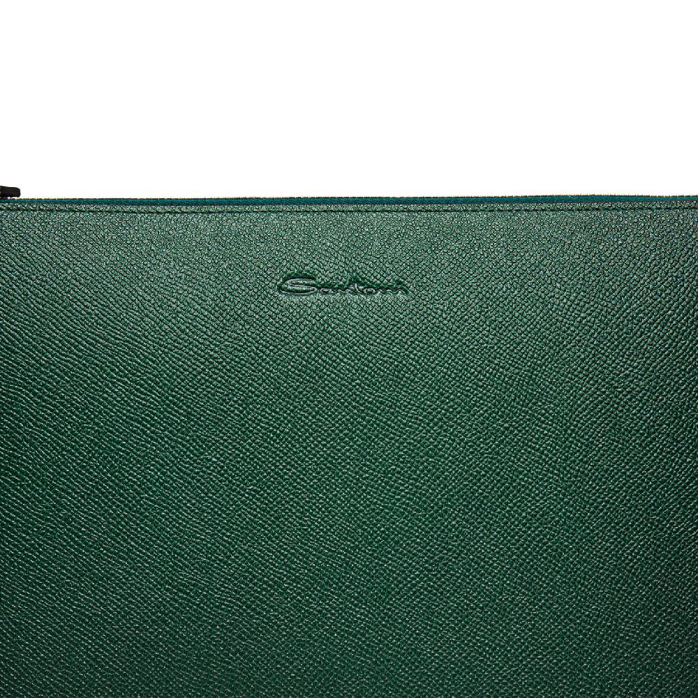 Santoni Pouch in saffiano verde Nuovo
