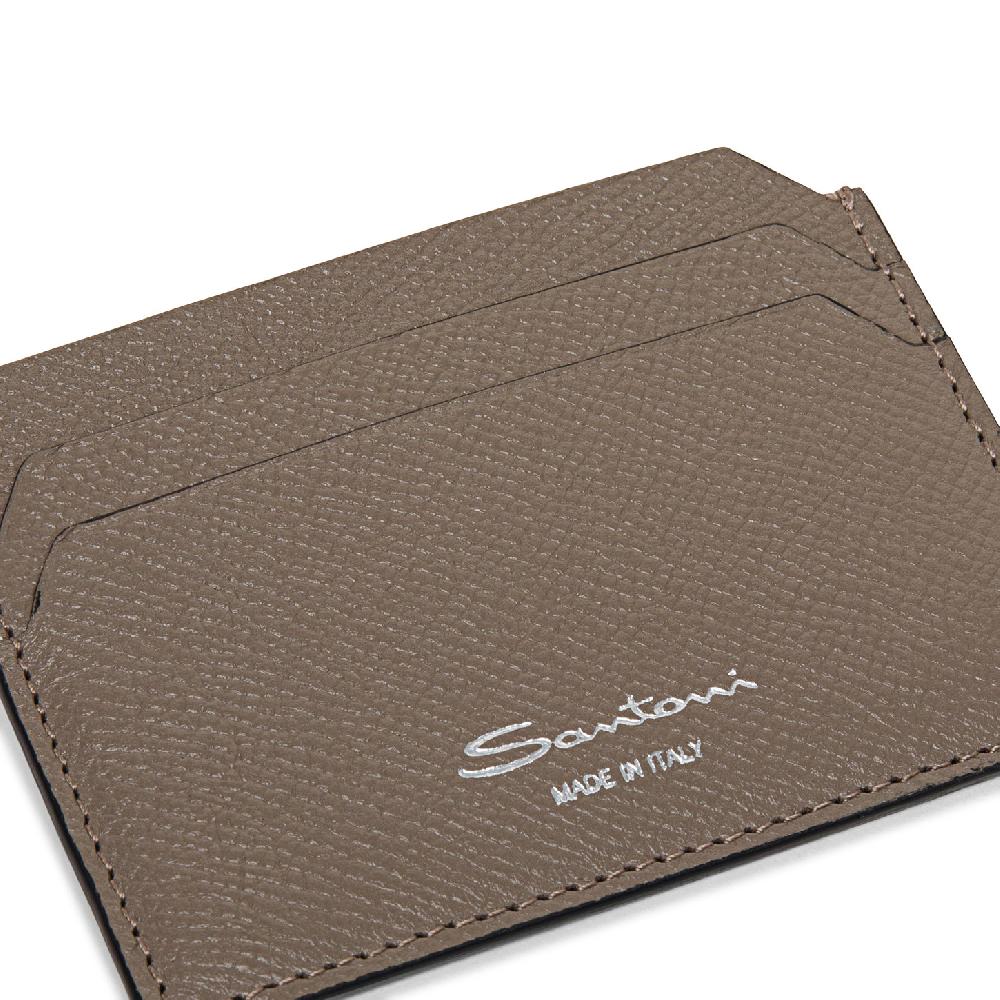 Santoni Porta carte di credito in saffiano beige Vendita