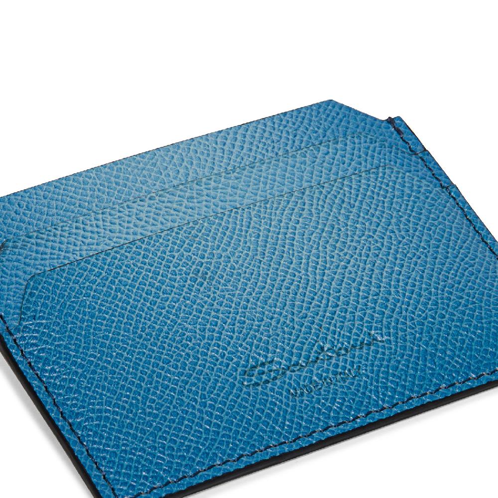 Santoni Porta carte di credito in saffiano azzurro Pezzi Unici