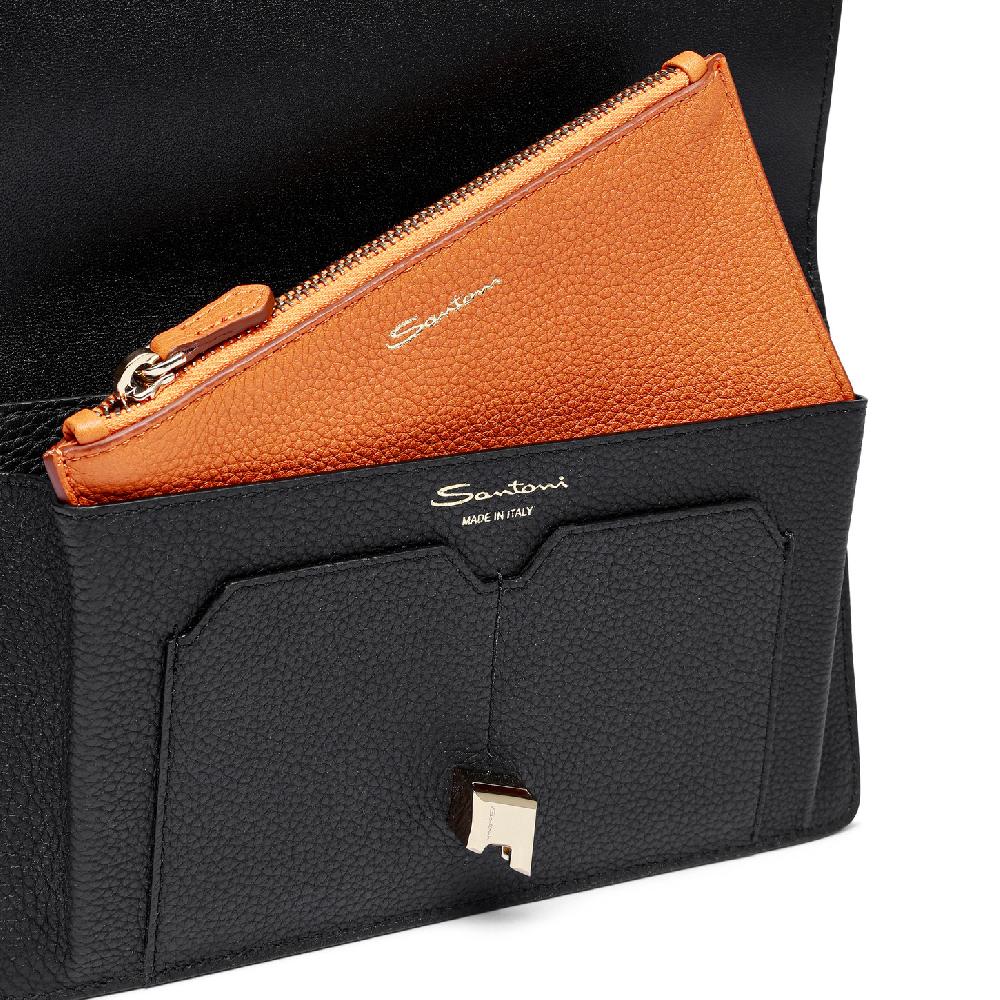 Santoni Porta documenti in pelle nera Consegna Veloce