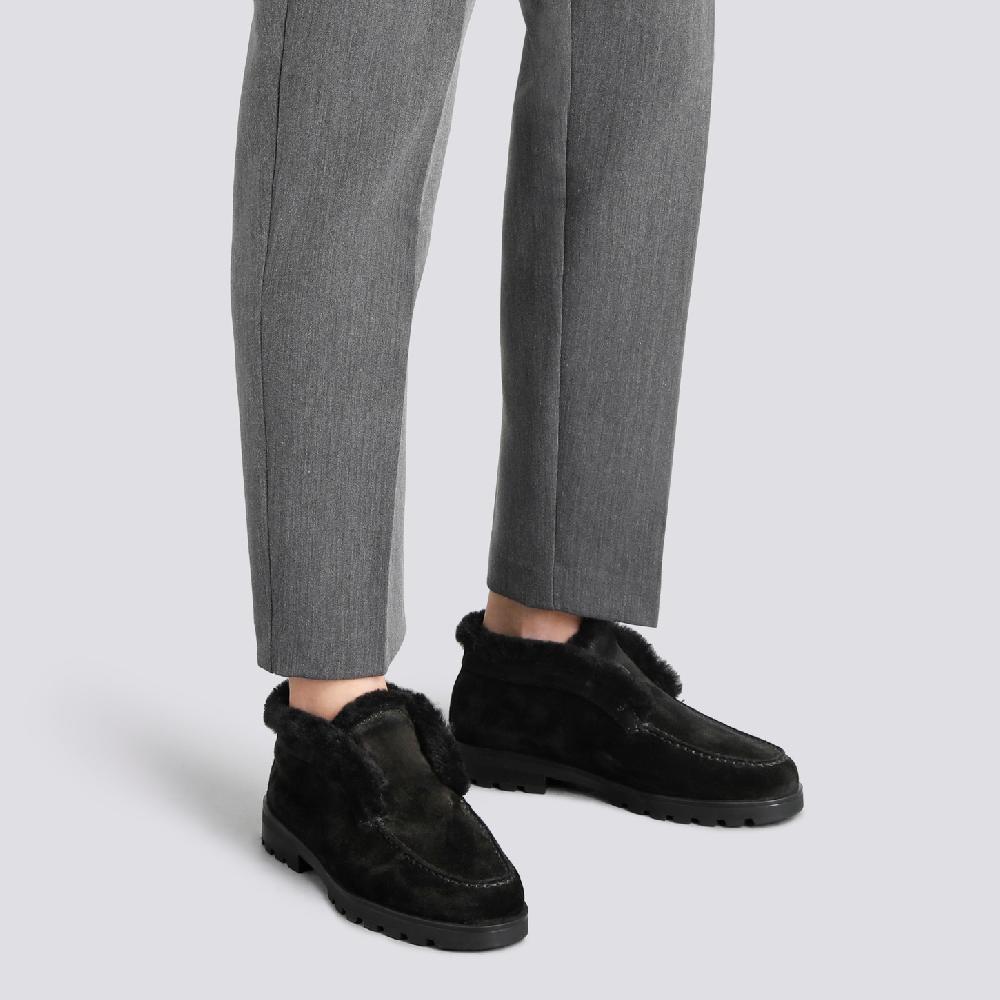 Santoni Stivaletto desert con pelliccia da donna in suede nero Convenienza