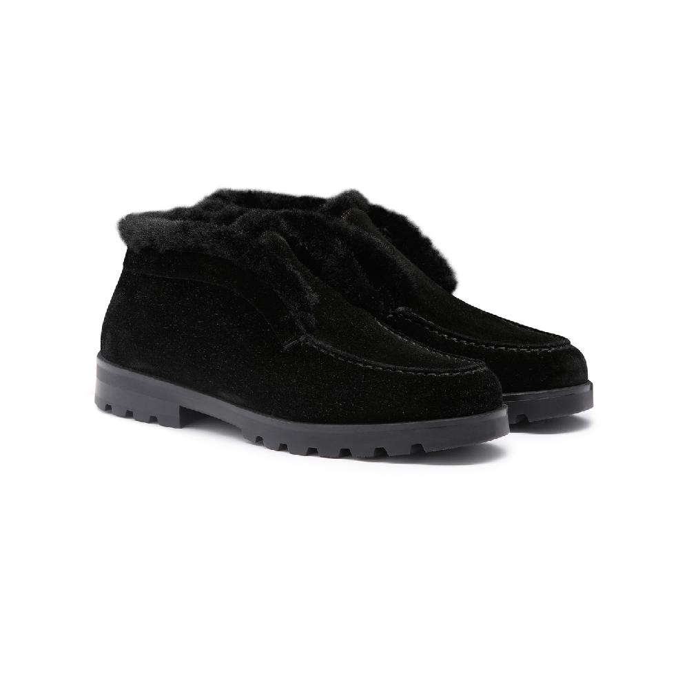 Santoni Stivaletto desert con pelliccia da donna in suede nero Convenienza