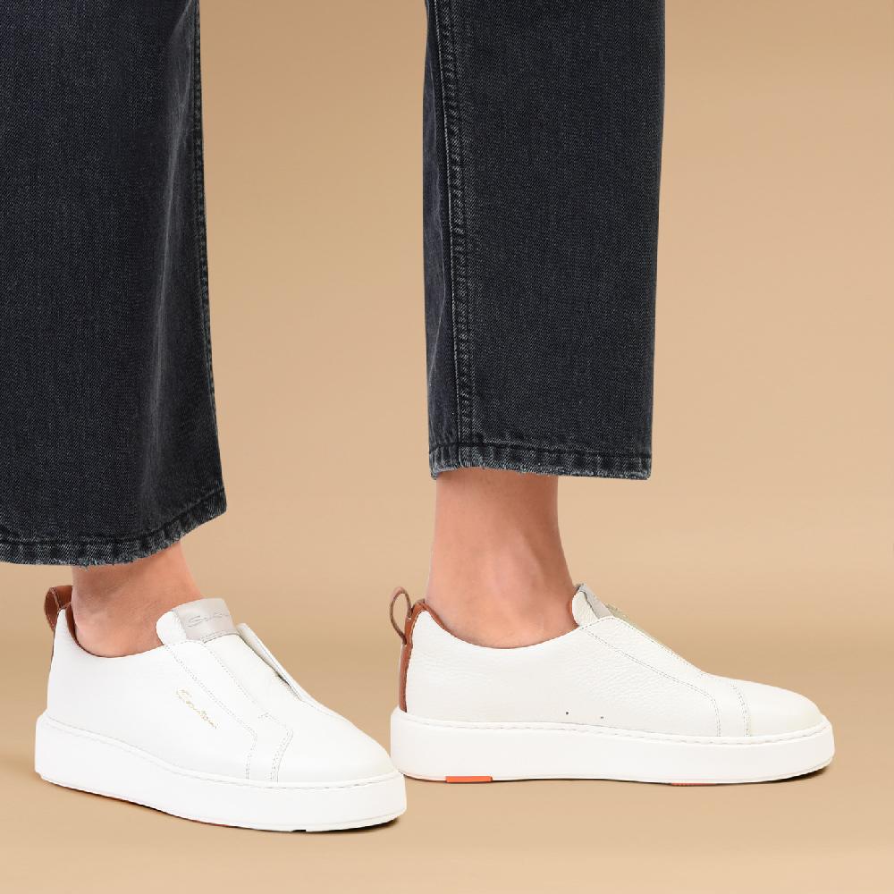 Santoni Sneaker slip-on da donna in pelle bottalata bianca Economico