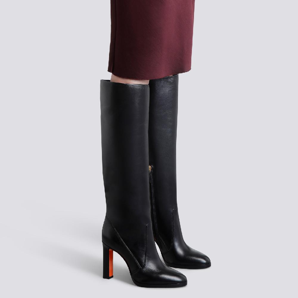 Santoni Stivale tacco alto da donna in pelle nera Online