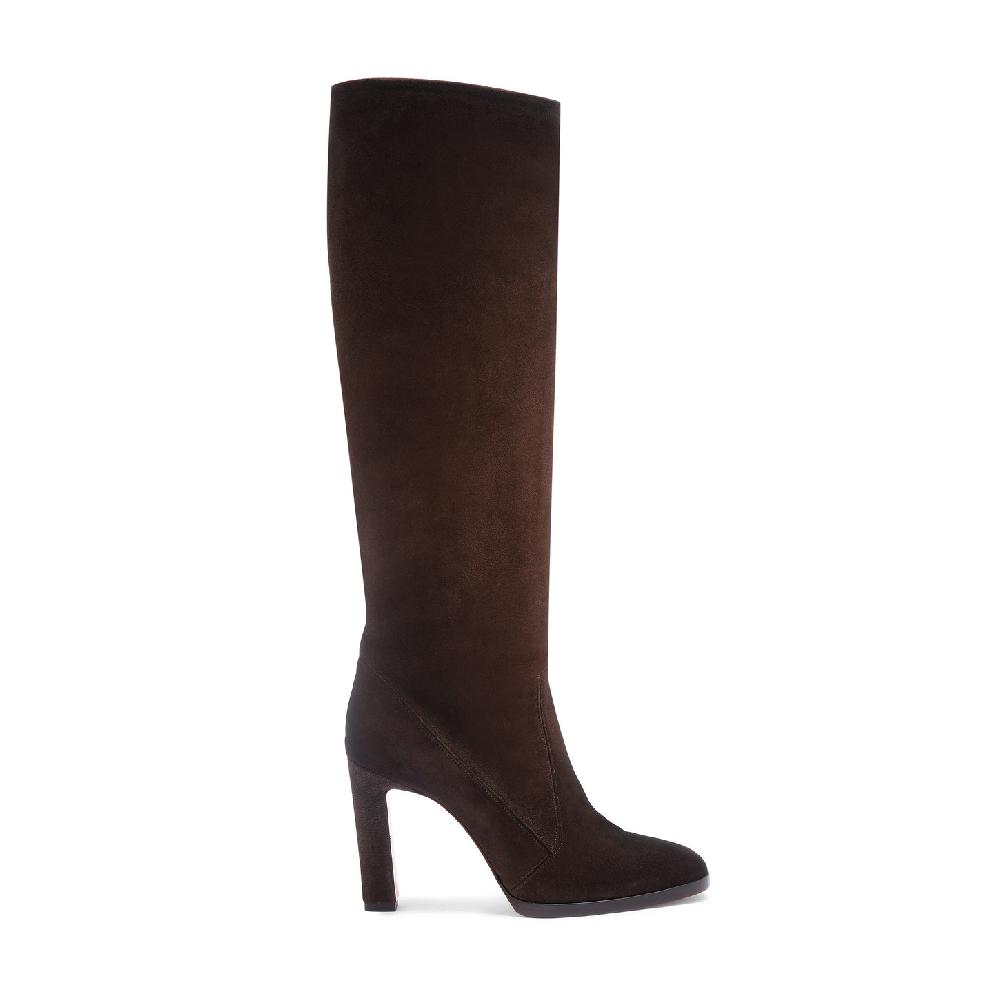 Santoni Stivale tacco alto da donna in suede testa di moro