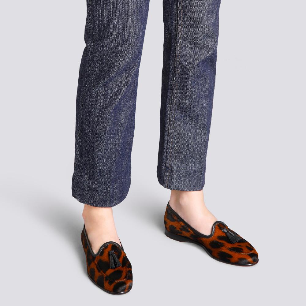 Santoni Mocassino Andrea con nappe da donna in cavallino animalier Moda