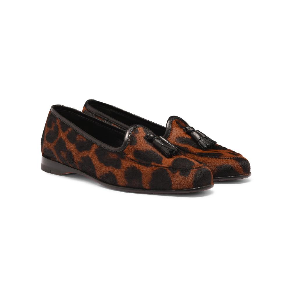 Santoni Mocassino Andrea con nappe da donna in cavallino animalier Moda