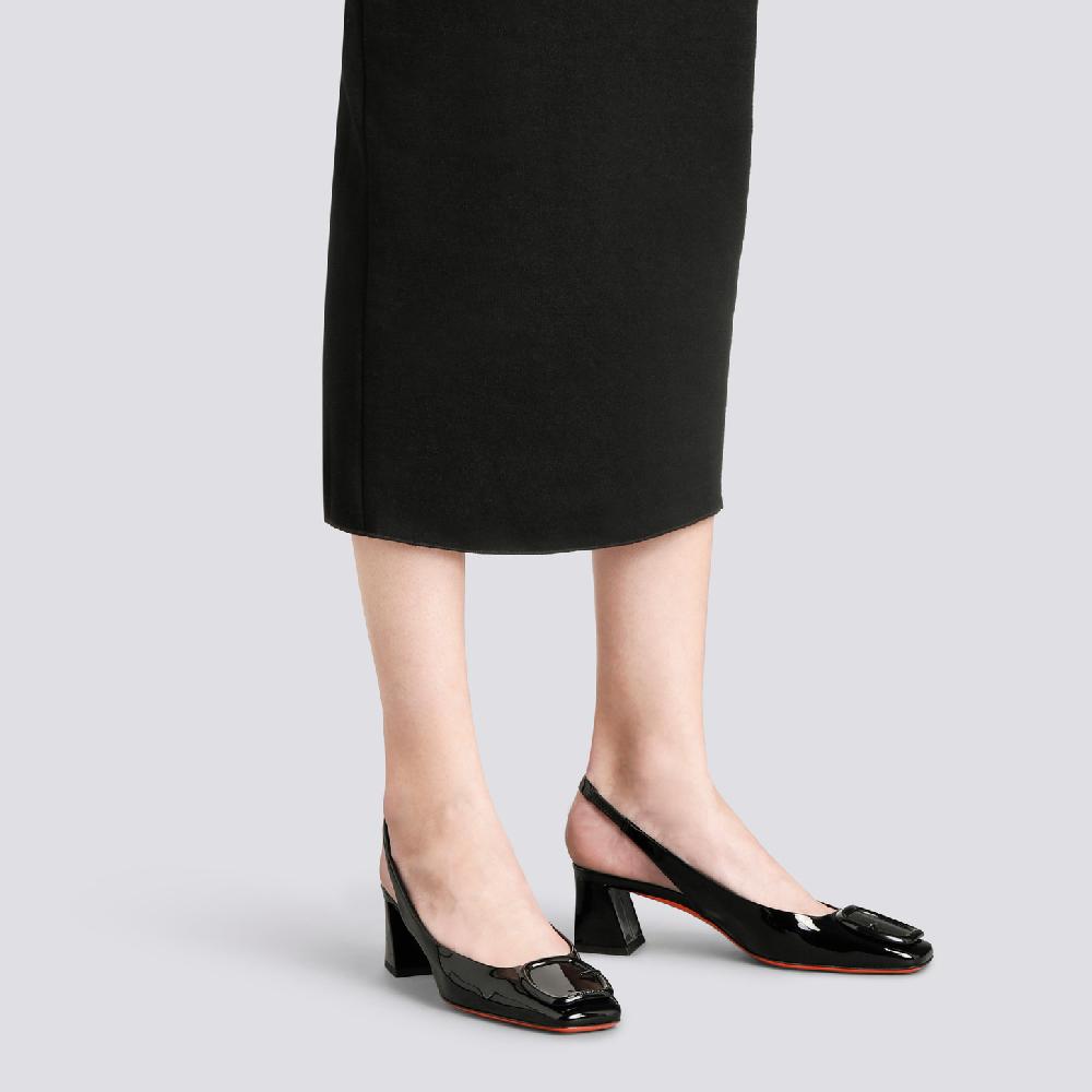 Santoni Slingback tacco medio da donna in vernice nera Italia