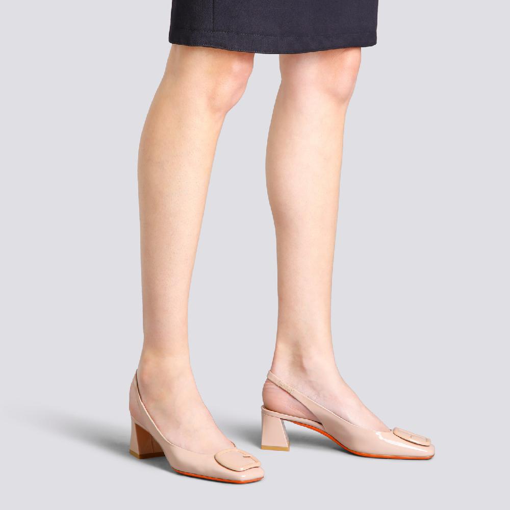 Santoni Slingback tacco medio da donna in vernice rosa 2025