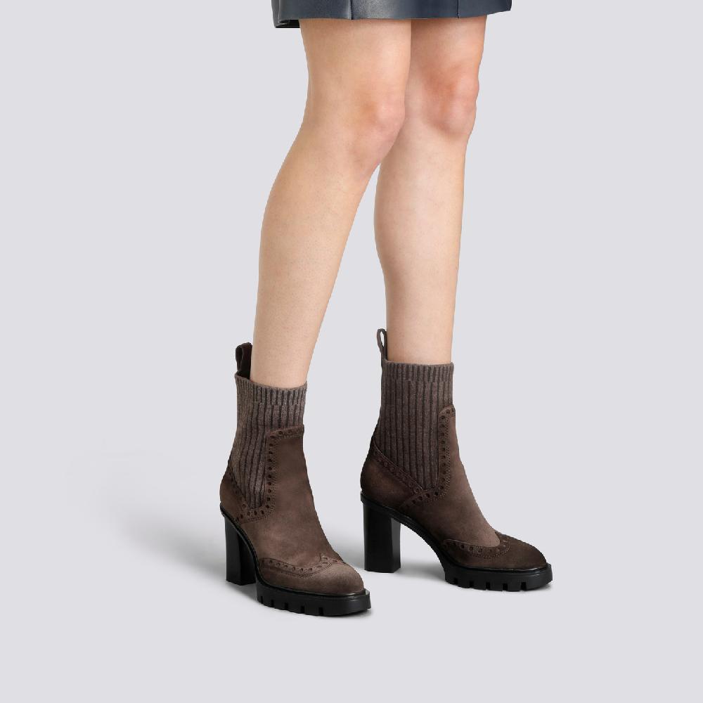 Santoni Stivaletto tacco alto da donna in suede testa di moro Pezzi Unici