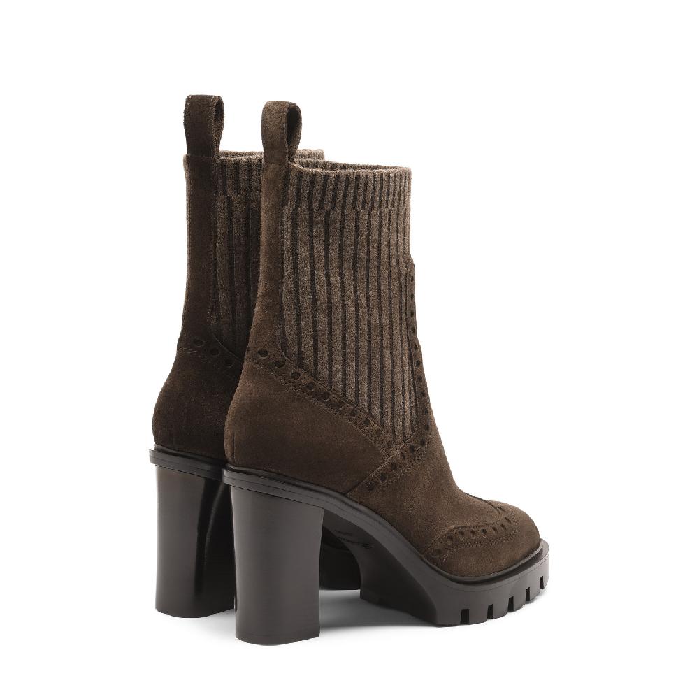 Santoni Stivaletto tacco alto da donna in suede testa di moro Pezzi Unici