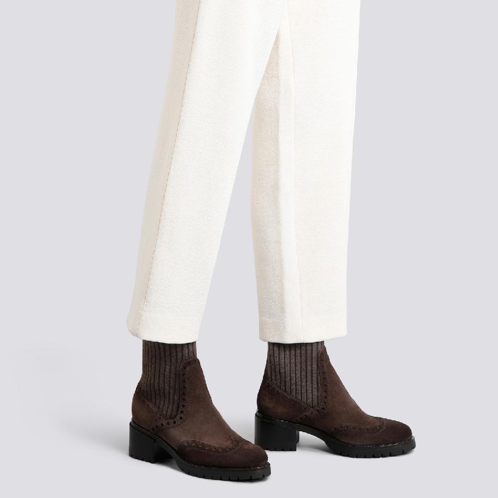 Santoni Stivaletto tacco basso da donna in suede testa di moro Soddisfazione Garantita