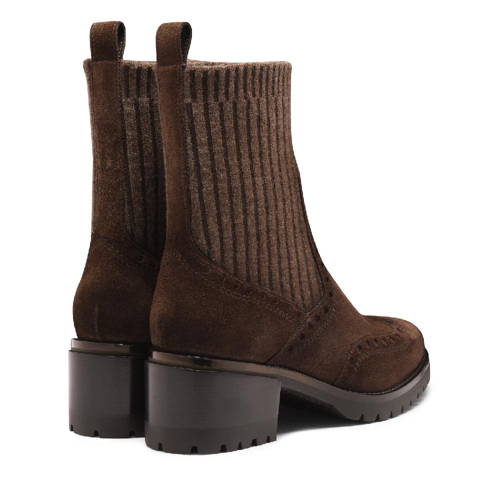 Santoni Stivaletto tacco basso da donna in suede testa di moro Soddisfazione Garantita