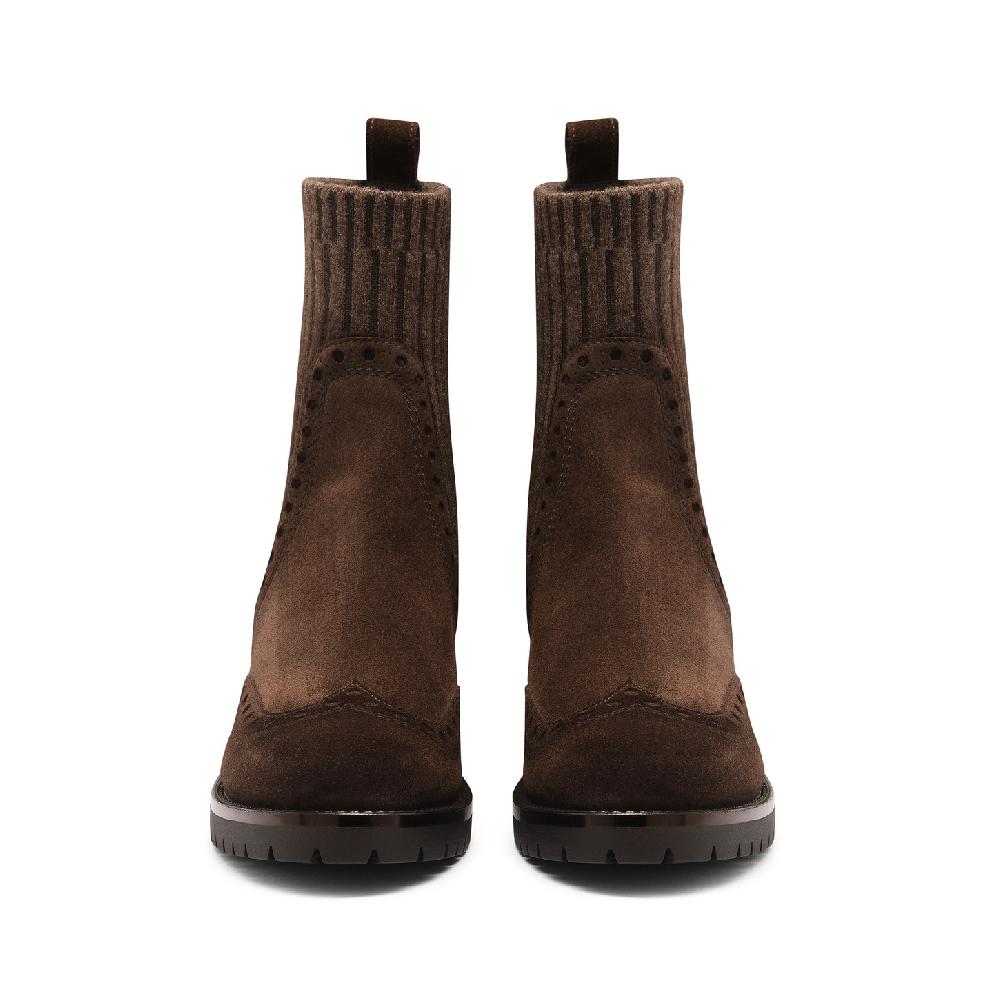 Santoni Stivaletto tacco basso da donna in suede testa di moro Soddisfazione Garantita