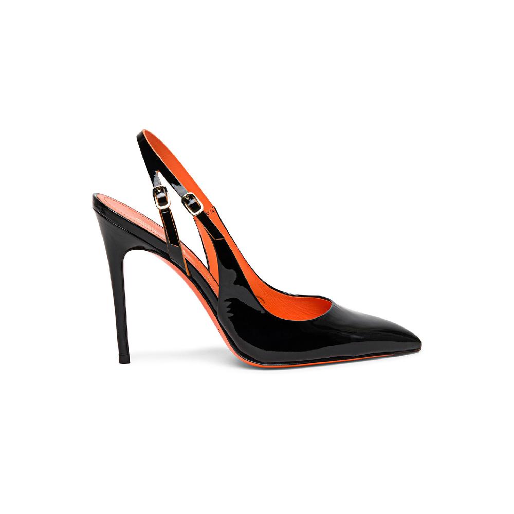 Santoni Slingback tacco alto da donna in vernice nera Qualità Garantita
